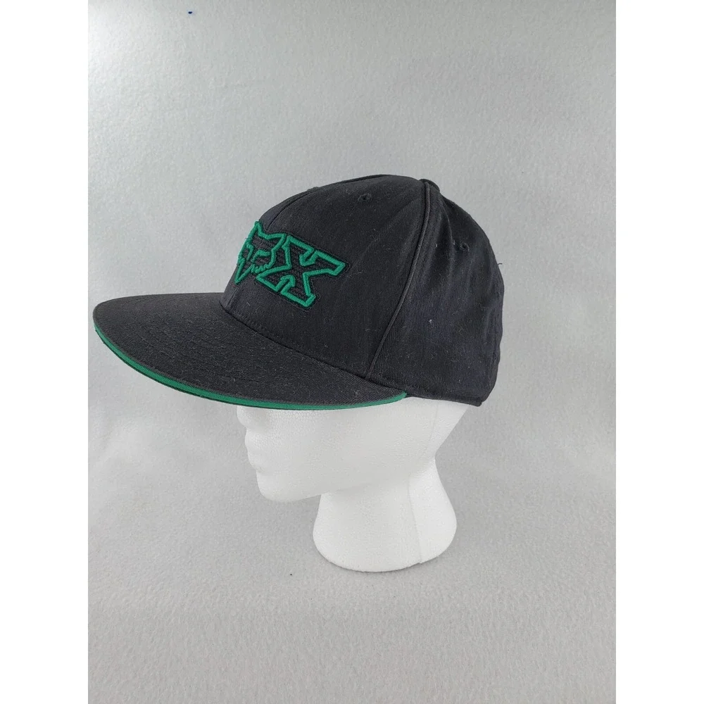 Fox Racing Hat Cap Mens Black Teal Flexfit 210 Fitted 6-7/8 7-1/4 Flat Brim
